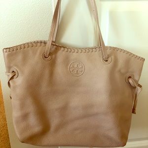 Tori Burch blush pink pebble leather shoulder bag